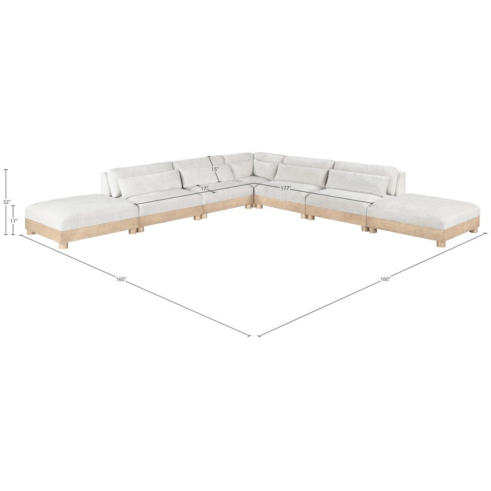 Turin 160" Cream Chenille Fabric Upholstered 7pc. Modular Sectional
