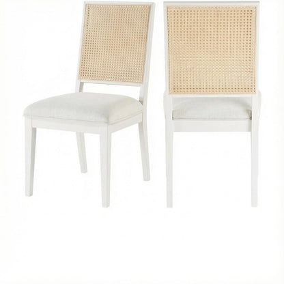 White Linen Textured Dining Chairs Set of 2 with Mid-Century Design