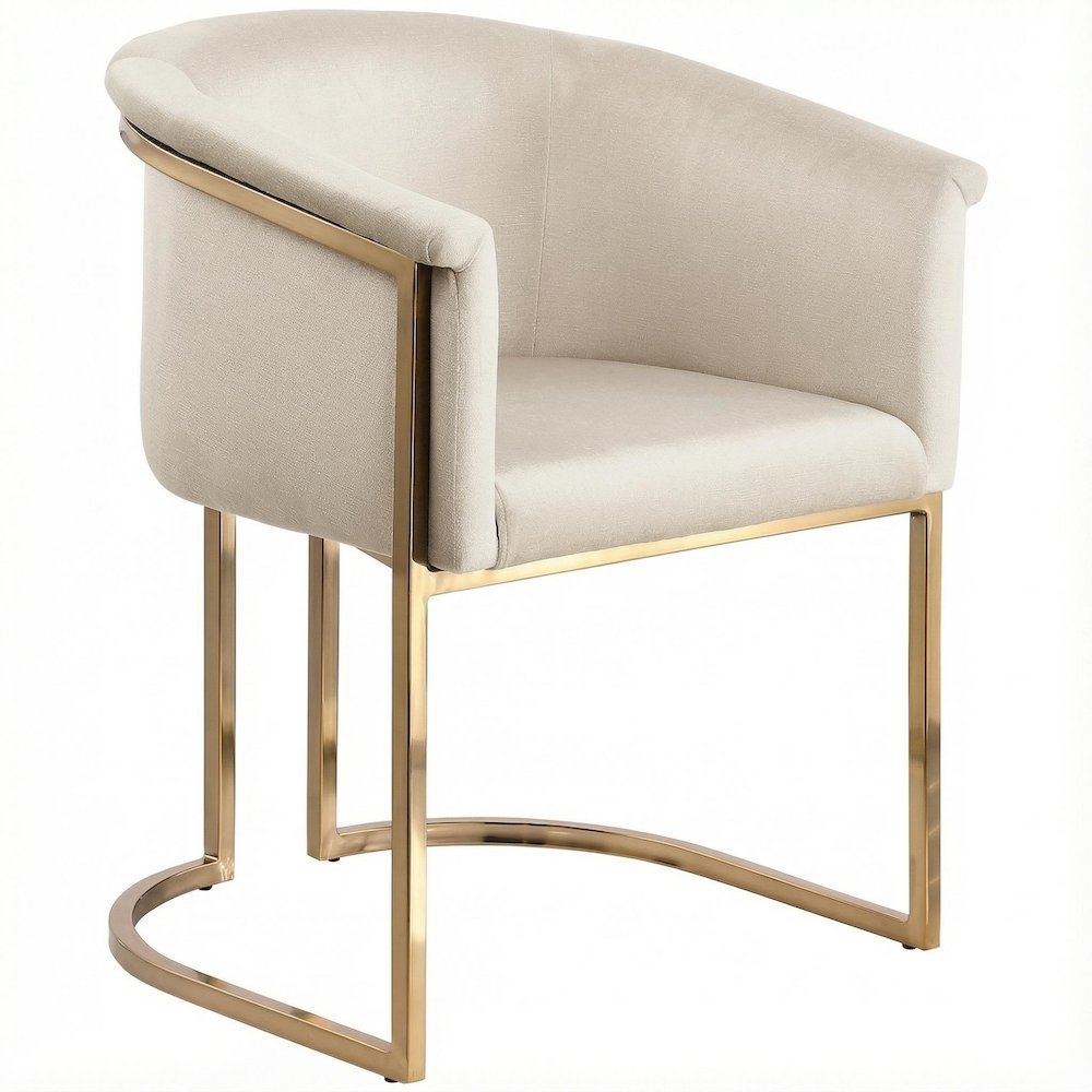 Dining Chair Brushed Brass with Cream Velvet Upholstery and Contemporary Design