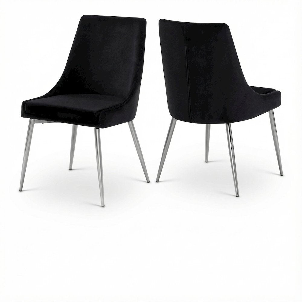 Chrome Dining Chair Set of 2 with Velvet Upholstery and Contemporary Design