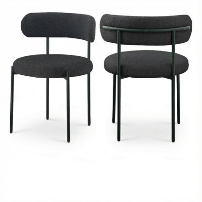 Matte Black Boucle Fabric Dining Chairs Set of 2 with Cushioned Seats