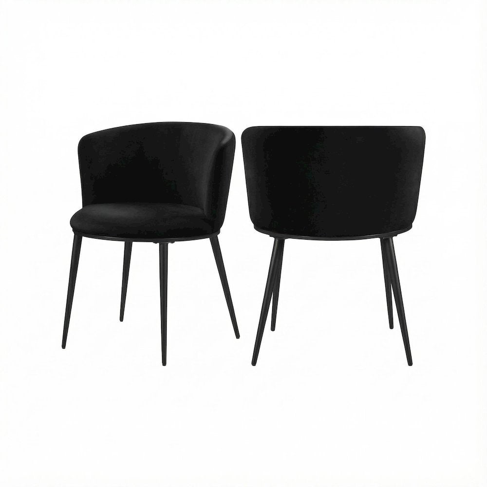Matte Black Velvet Dining Chairs Set of 2 with Contemporary Back Height