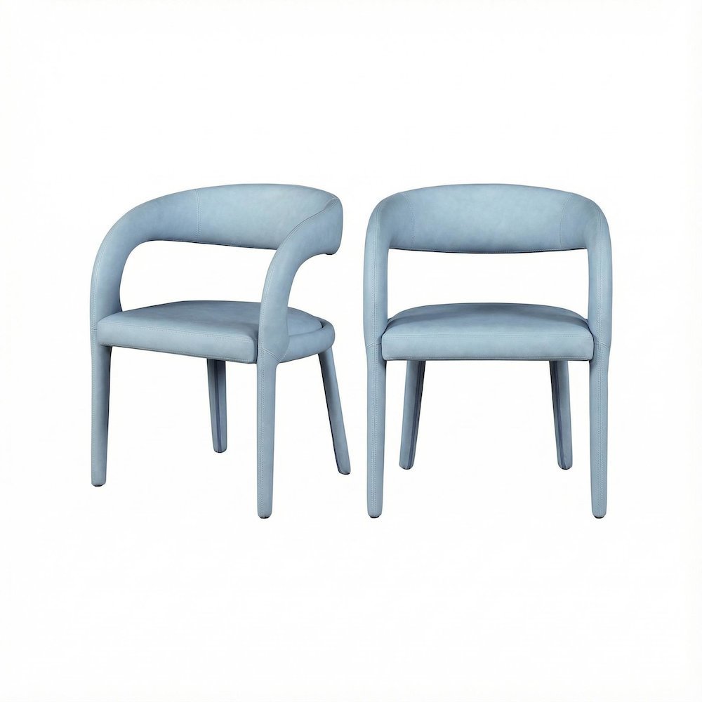 Light Blue Vegan Leather Dining Chair with Armrests Contemporary Seating SKU