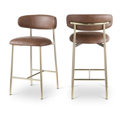 Vegan Leather Counter Stools with Back, Kitchen Island, Brown, Set of 2