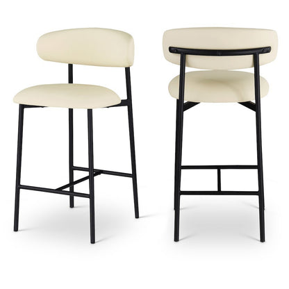 Vegan Leather Counter Stools with Back, Kitchen Island, Cream, Set of 2