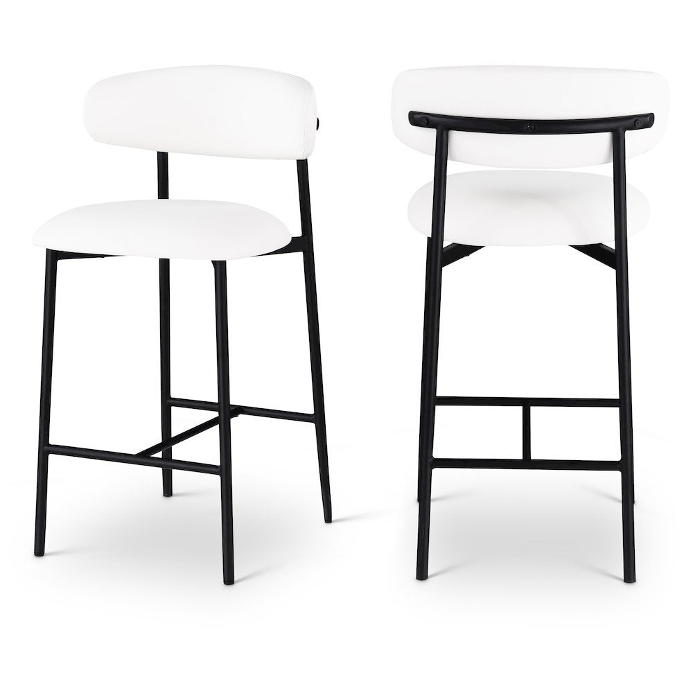 Vegan Leather Counter Stools with Back, Kitchen Island, Off-White, Set of 2