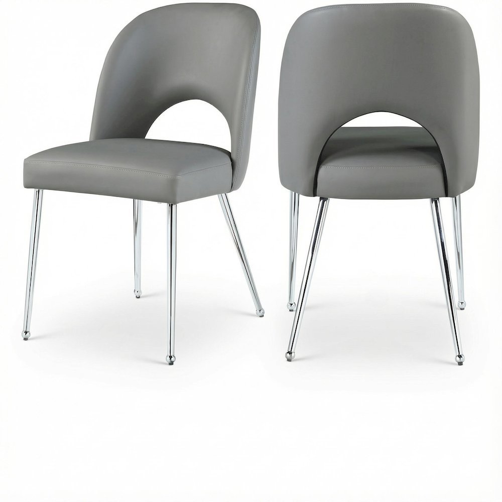 Chrome Vegan Leather Dining Chairs Set of 2 with Contemporary Design