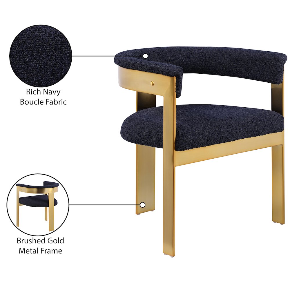 Romeo Navy Boucle Fabric Dining Chair, Set of 2