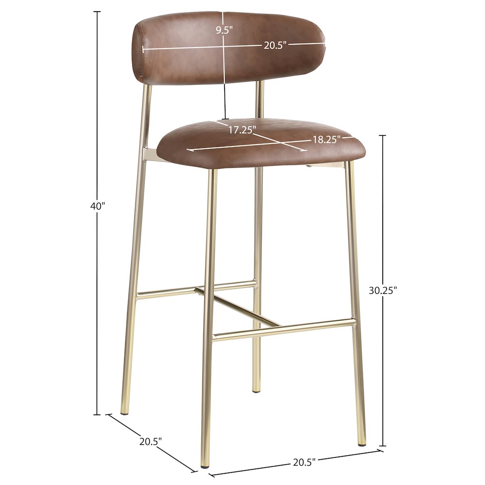Lupita Brown Vegan Leather Upholstered Bar Stool, Set of 2