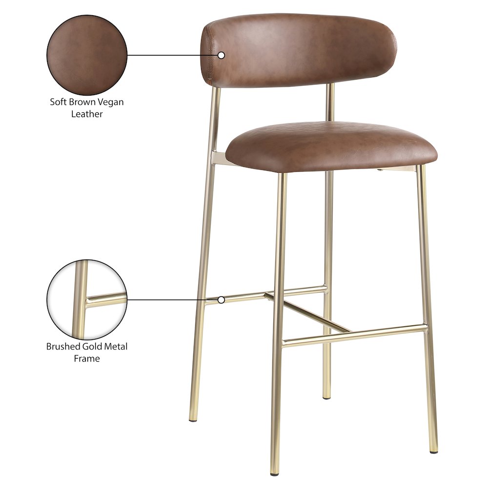 Lupita Brown Vegan Leather Upholstered Bar Stool, Set of 2