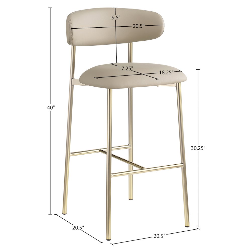 Lupita Taupe Vegan Leather Upholstered Bar Stool, Set of 2