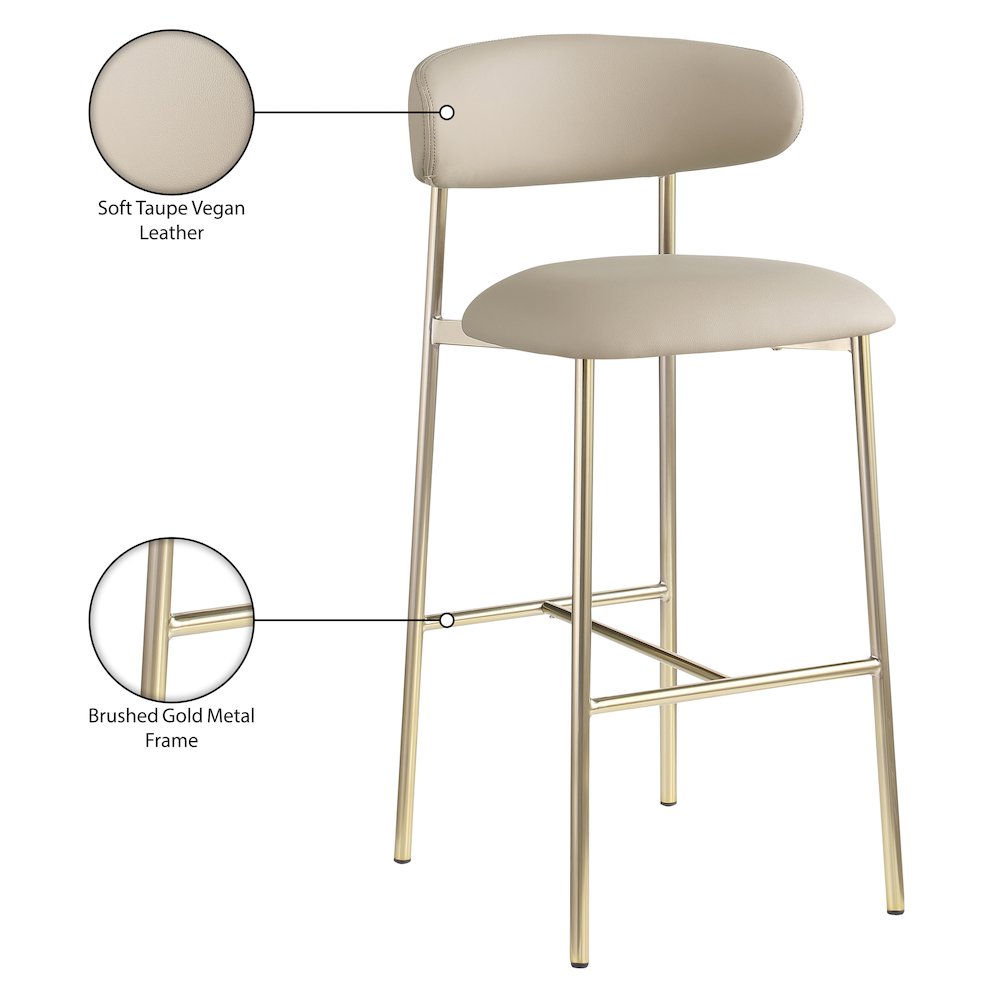 Lupita Taupe Vegan Leather Upholstered Bar Stool, Set of 2