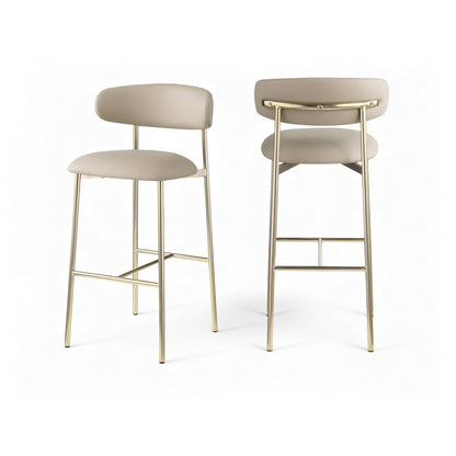 Lupita Taupe Vegan Leather Upholstered Bar Stool, Set of 2