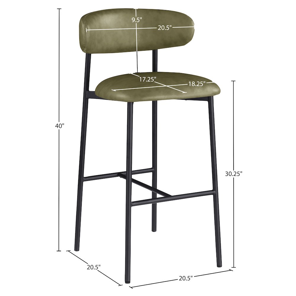 Lupita Olive Vegan Leather Upholstered Bar Stool, Set of 2