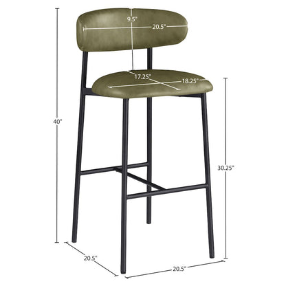 Lupita Olive Vegan Leather Upholstered Bar Stool, Set of 2