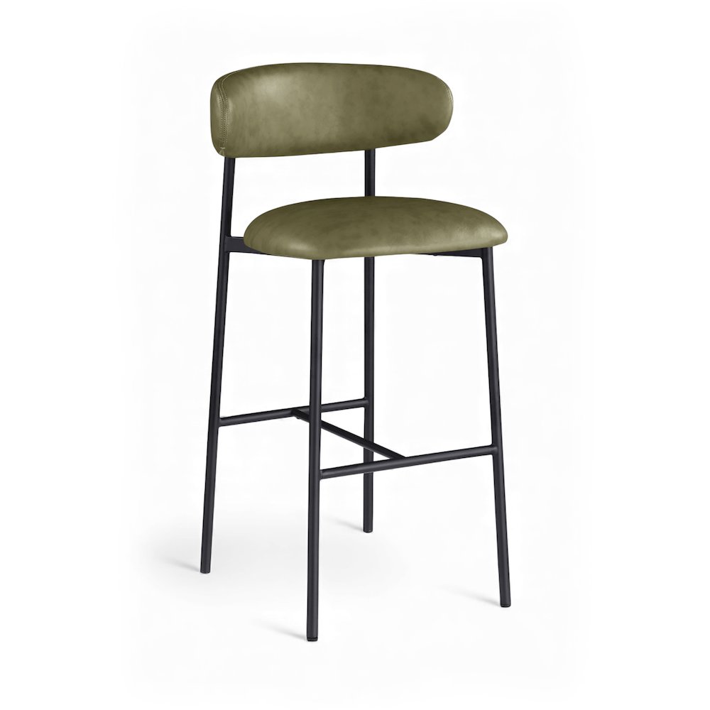 Lupita Olive Vegan Leather Upholstered Bar Stool, Set of 2