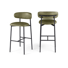 Lupita Olive Vegan Leather Upholstered Bar Stool, Set of 2