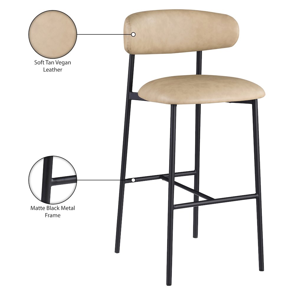 Lupita Tan Vegan Leather Upholstered Bar Stool, Set of 2