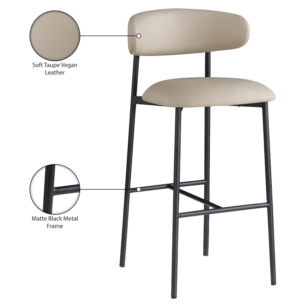 Lupita Taupe Vegan Leather Upholstered Bar Stool, Set of 2
