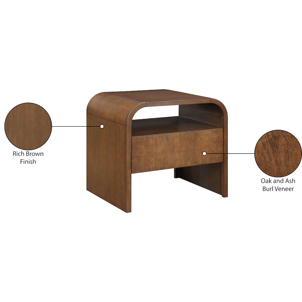 Giada Brown Solid Wood And Veneer Nightstand