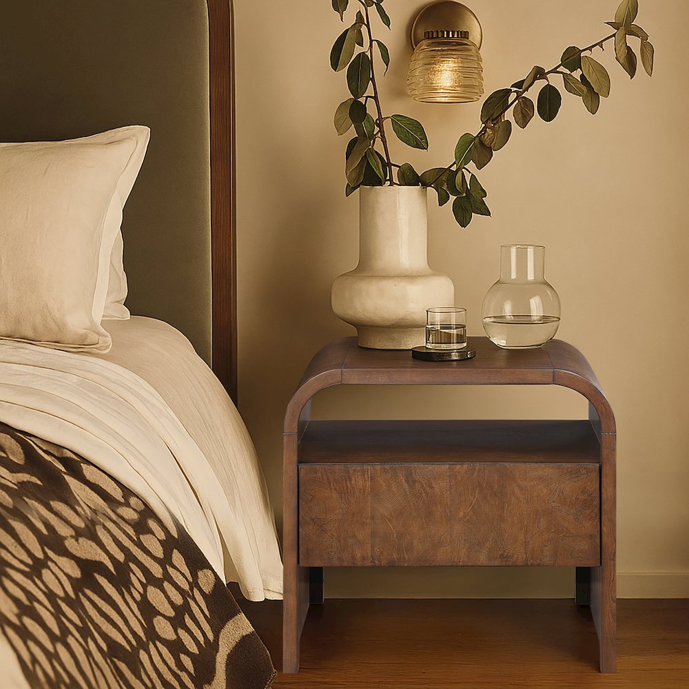 Giada Brown Solid Wood And Veneer Nightstand