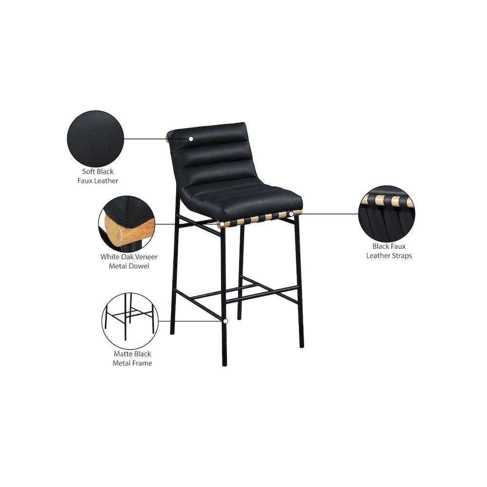 Burke Black Vegan Leather Bar Stool