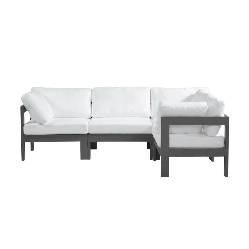 White Fabric Outdoor Modular Sofa With Contemporary Style And Cushioned Back
