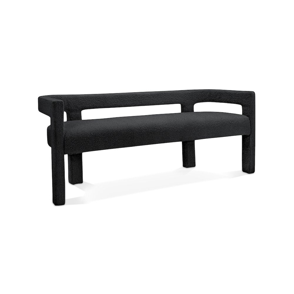 Athena Black Boucle Fabric Bench