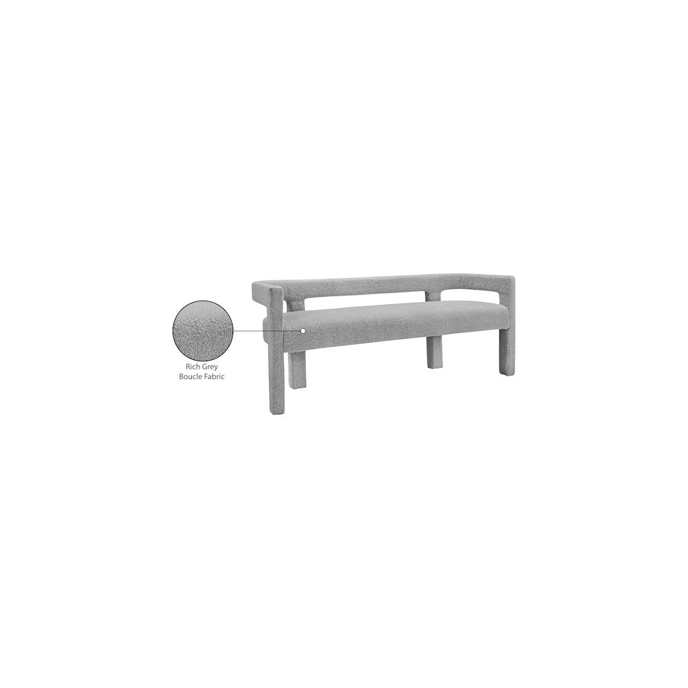 Athena Grey Boucle Fabric Bench