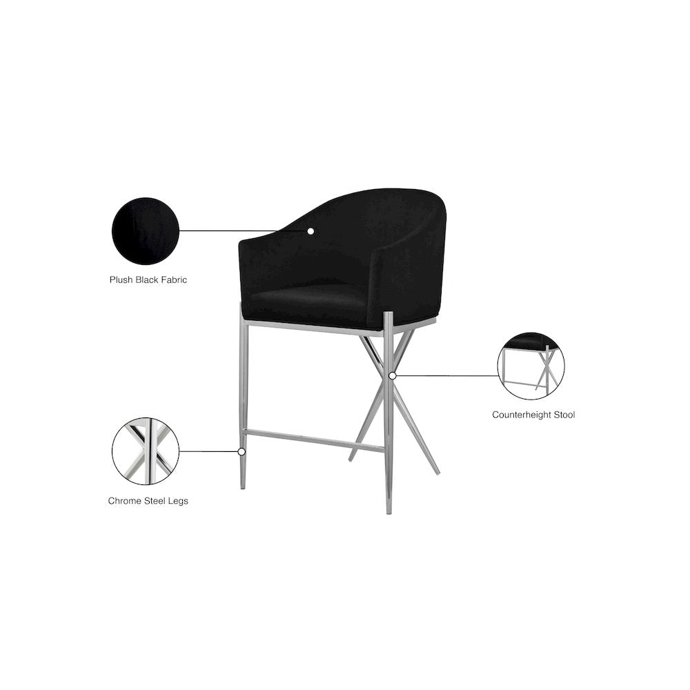 Xavier Black Velvet Counter Stool