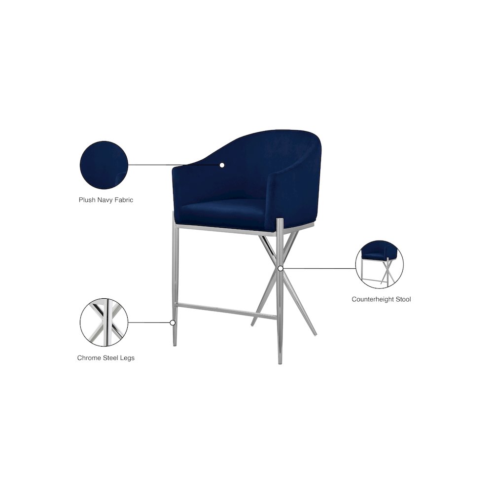 Xavier Navy Velvet Counter Stool
