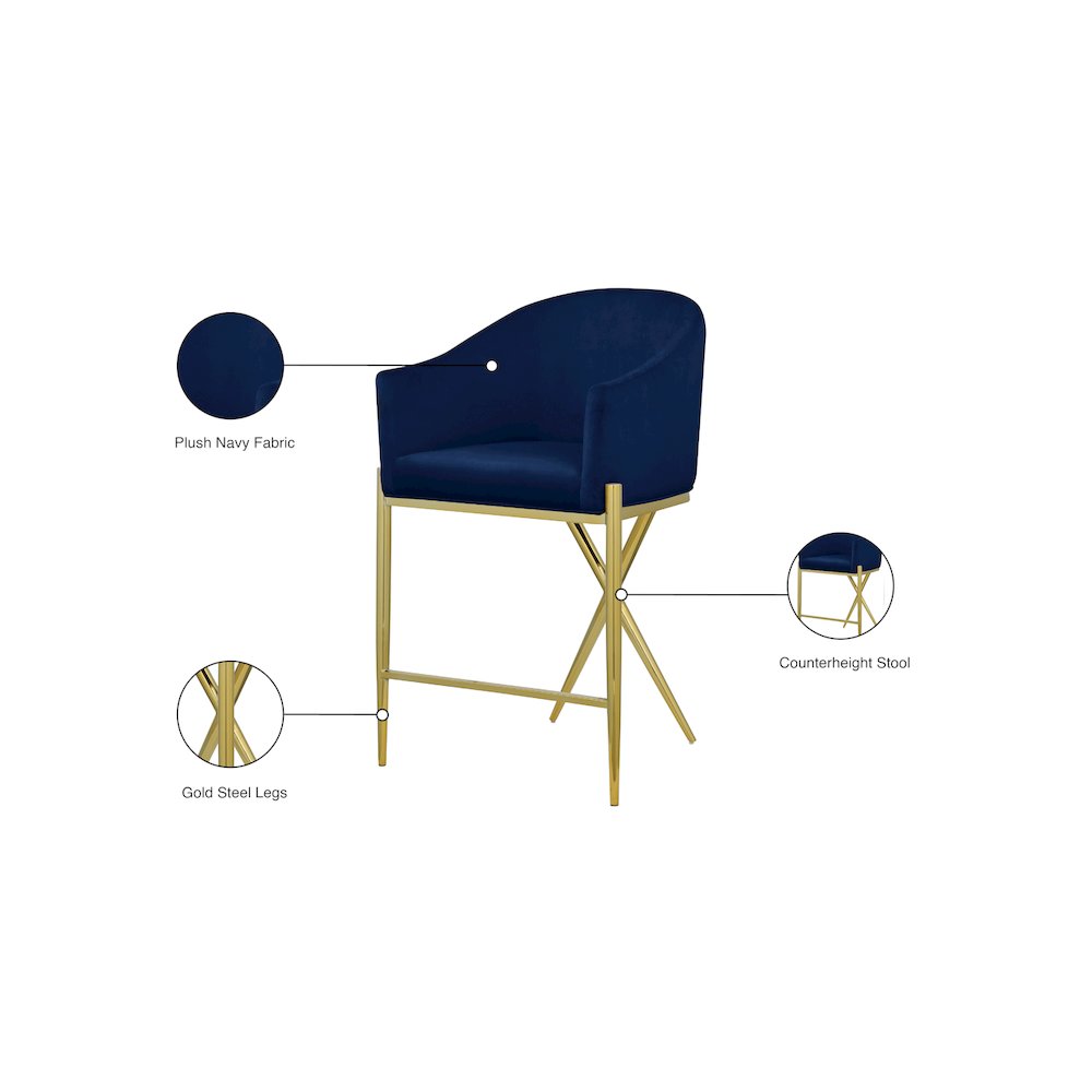 Xavier Navy Velvet Counter Stool