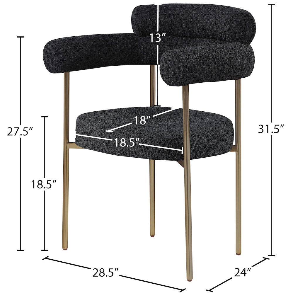 Blake Black Boucle Fabric Dining Chair, Set of 2