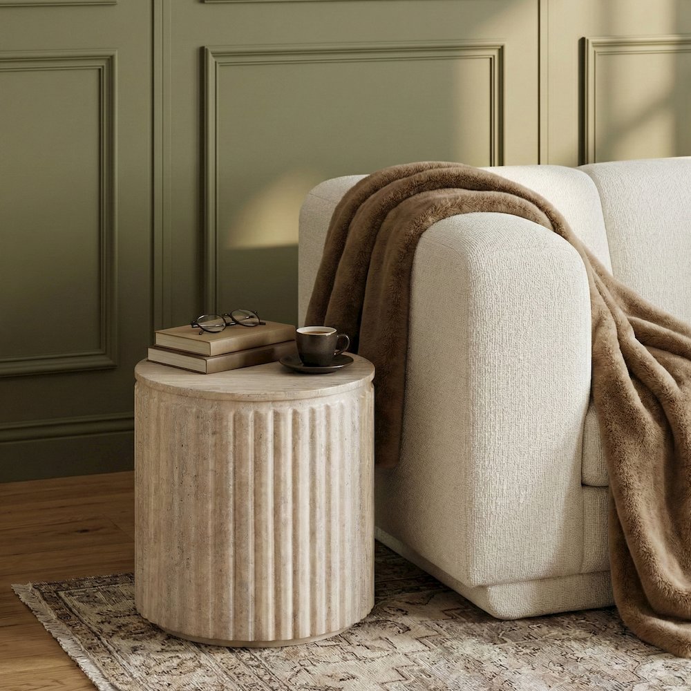 Catania Travertine Concrete Indoor/Outdoor End Table