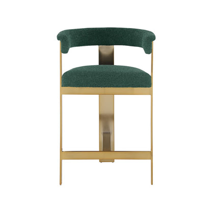 Romeo Green Boucle Fabric Counter Stool, Set of 2