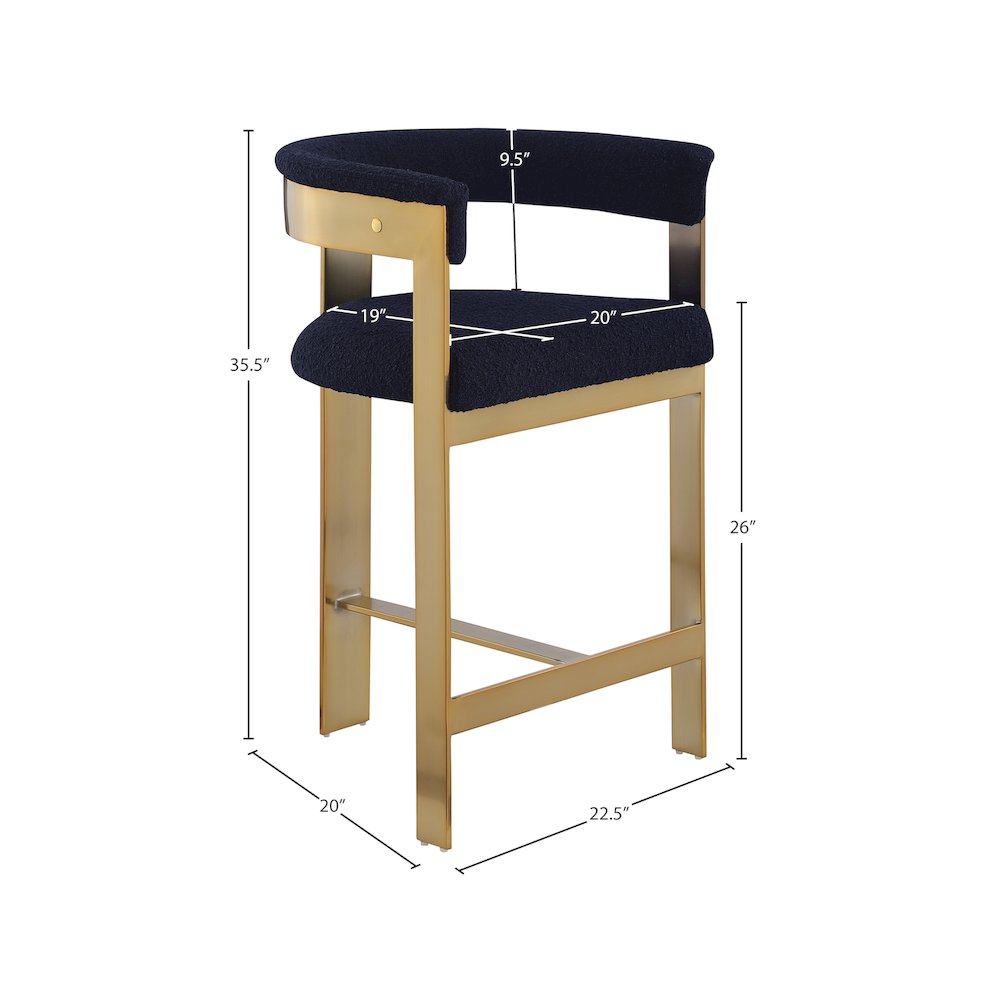 Romeo Navy Boucle Fabric Counter Stool, Set of 2
