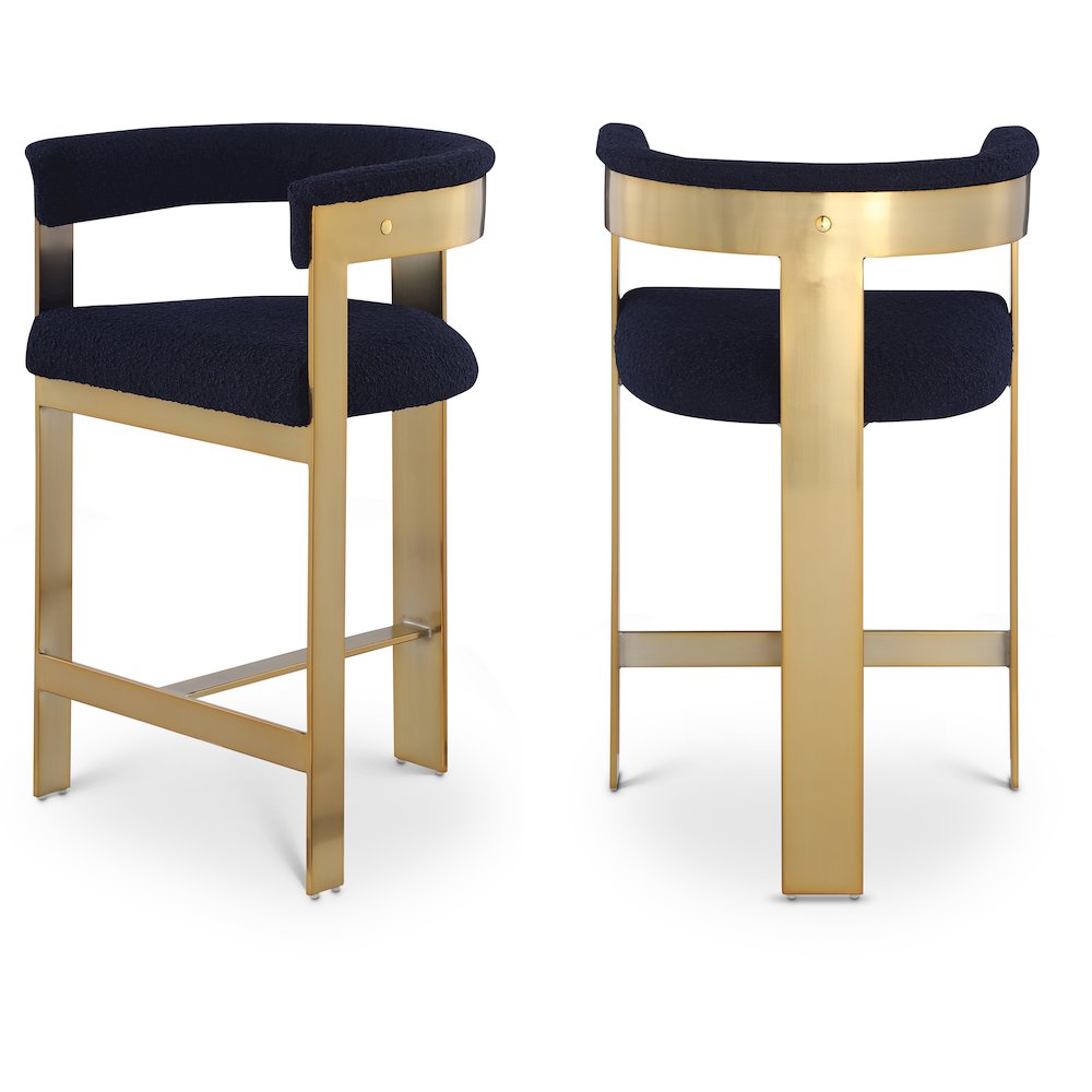 Romeo Navy Boucle Fabric Counter Stool, Set of 2