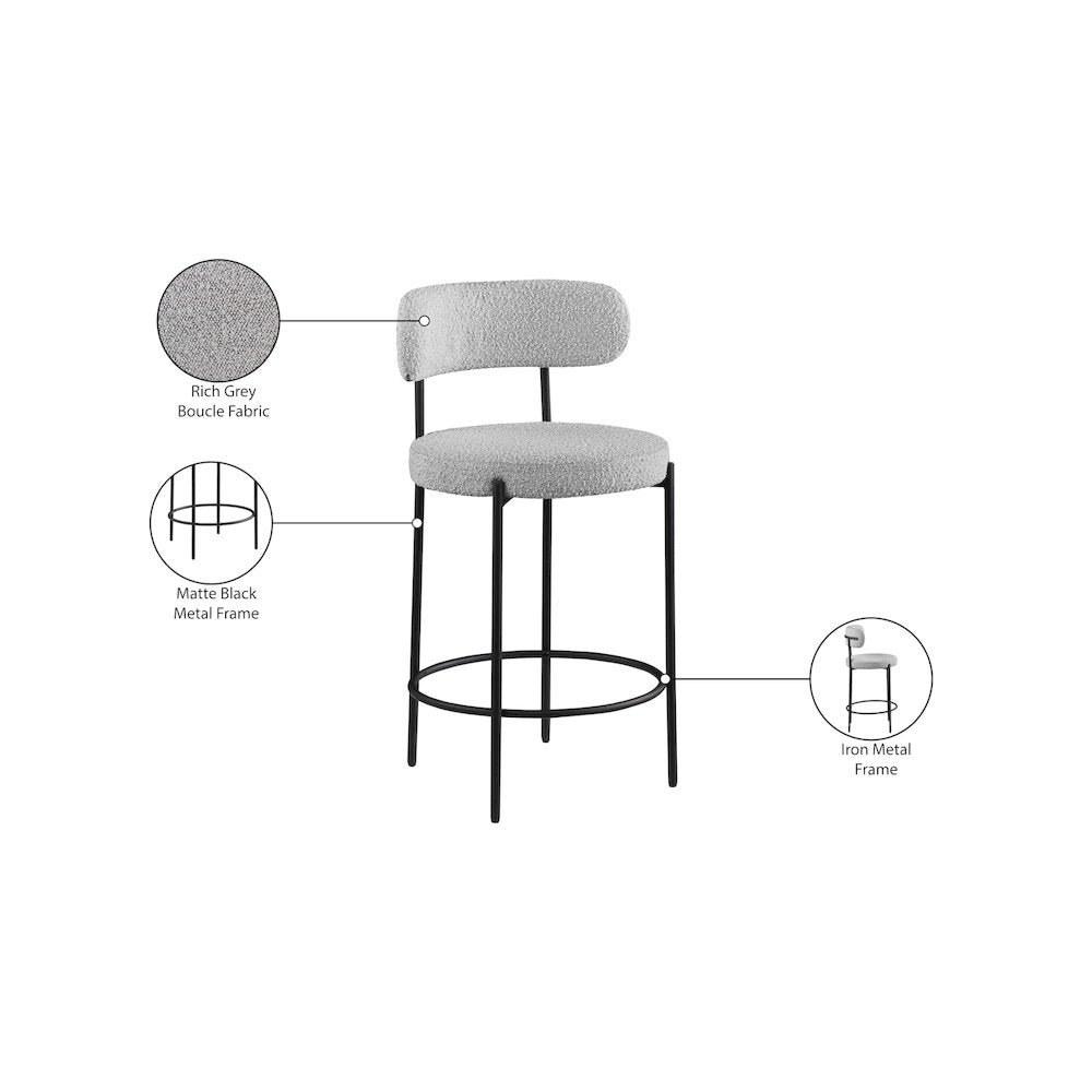 Beacon Grey Boucle Fabric Stool, Set of 2