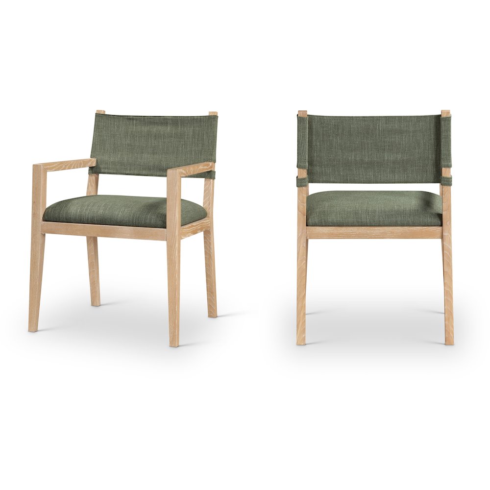 Avon Olive Linen Textured Fabric Dining Arm Chair
