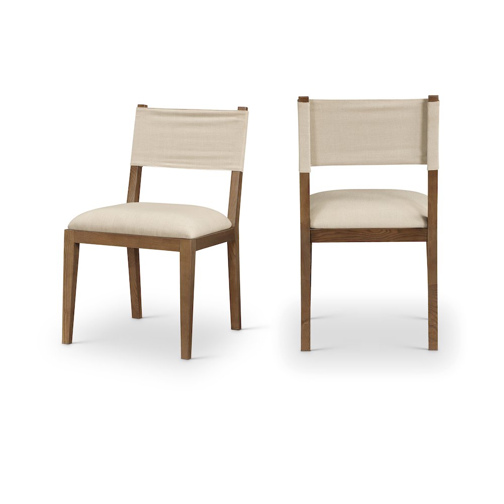 Avon Beige Linen Textured Fabric Dining Side Chair, Set of 2