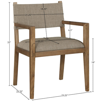 Avon Brown Linen Textured Fabric Dining Arm Chair