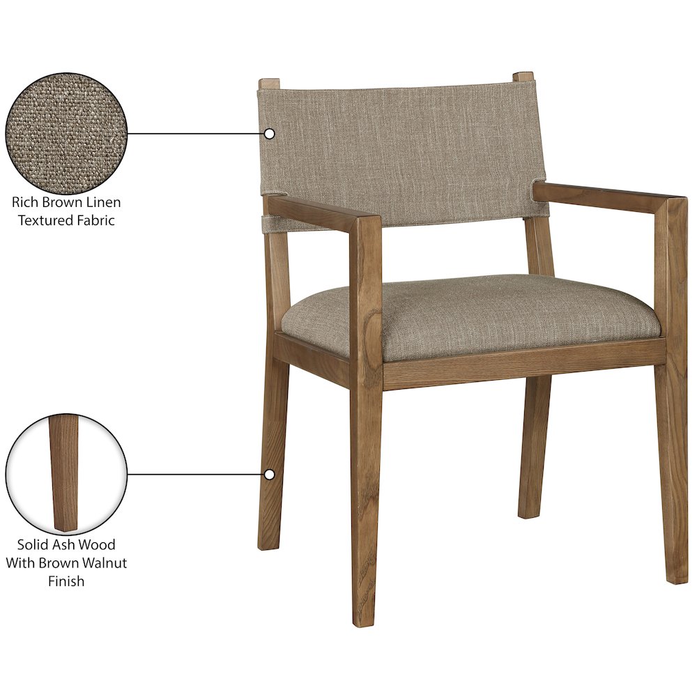 Avon Brown Linen Textured Fabric Dining Arm Chair