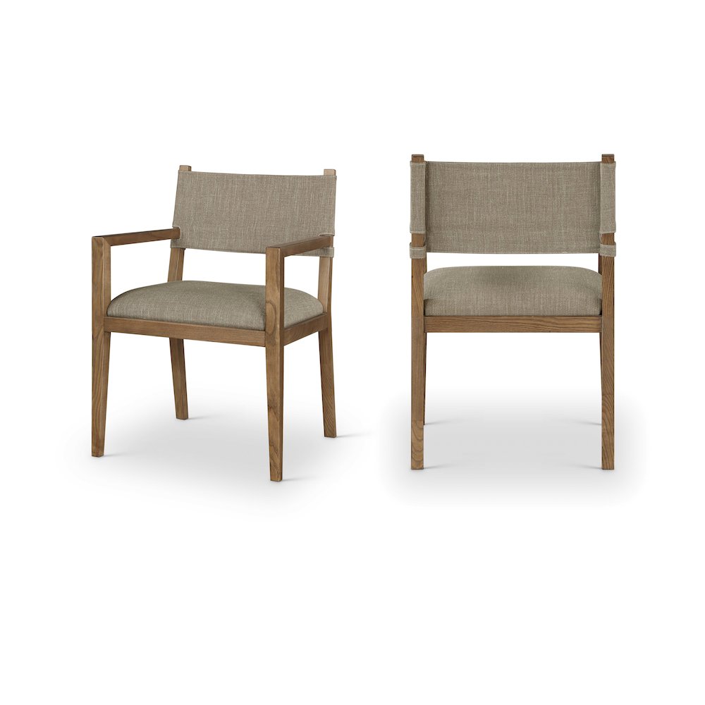 Avon Brown Linen Textured Fabric Dining Arm Chair
