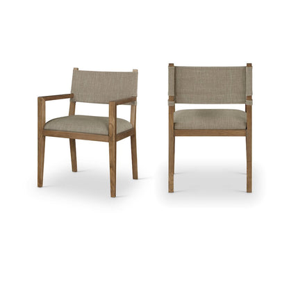 Avon Brown Linen Textured Fabric Dining Arm Chair