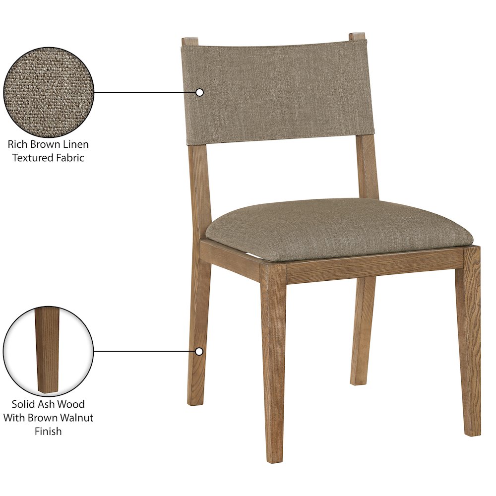 Avon Brown Linen Textured Fabric Dining Side Chair, Set of 2
