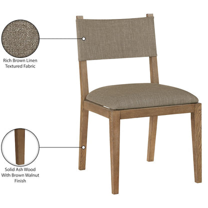 Avon Brown Linen Textured Fabric Dining Side Chair, Set of 2