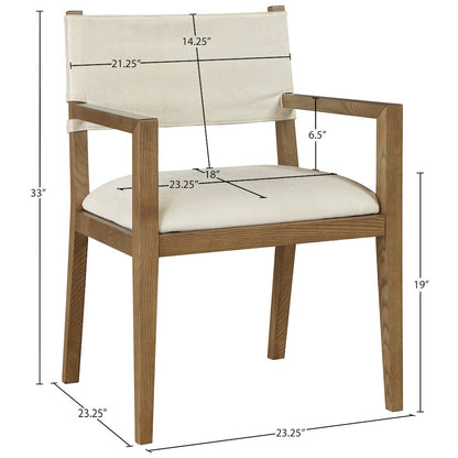 Avon Cream Linen Textured Fabric Dining Arm Chair