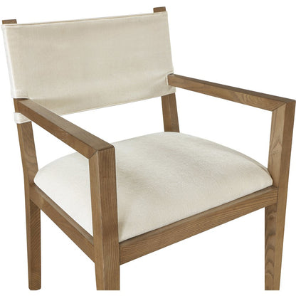 Avon Cream Linen Textured Fabric Dining Arm Chair