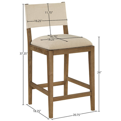 Avon Beige Linen Textured Performance Fabric Upholstered Counter Stool