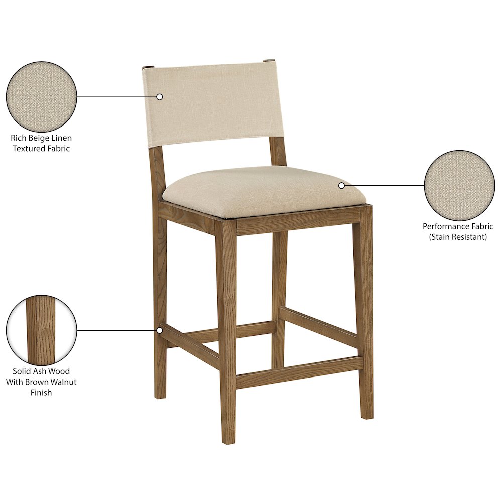 Avon Beige Linen Textured Performance Fabric Upholstered Counter Stool
